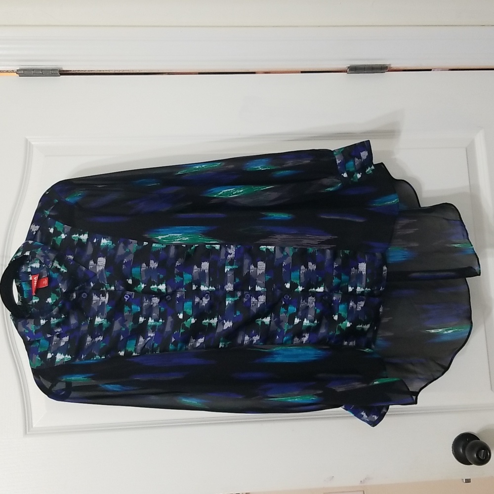 Kirna Zabete Vibrant Sheer Long Sleeve Button Down Blouse Size XL